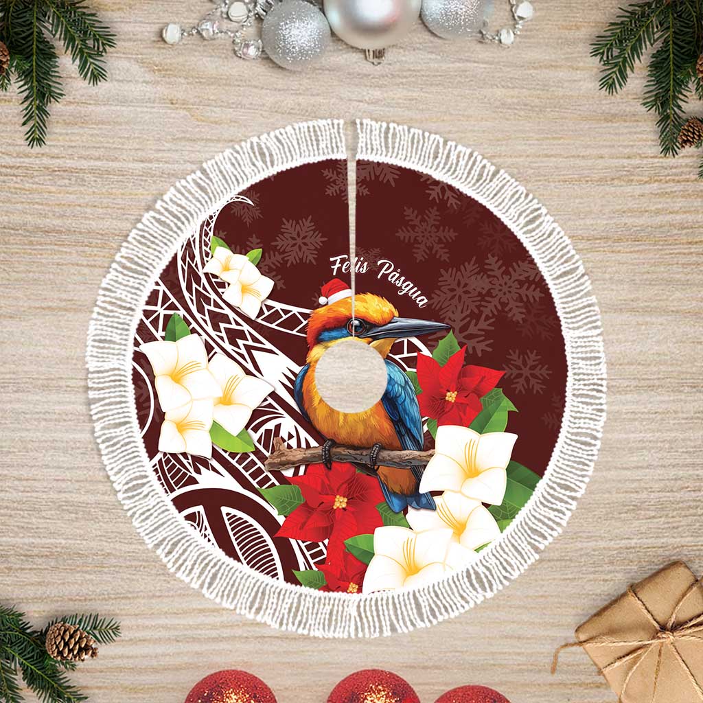 Felis Pasgua Guam Tree Skirt Christmas Sihek Kingfisher with Guasali LT7 Fringed Crimson - Polynesian Pride