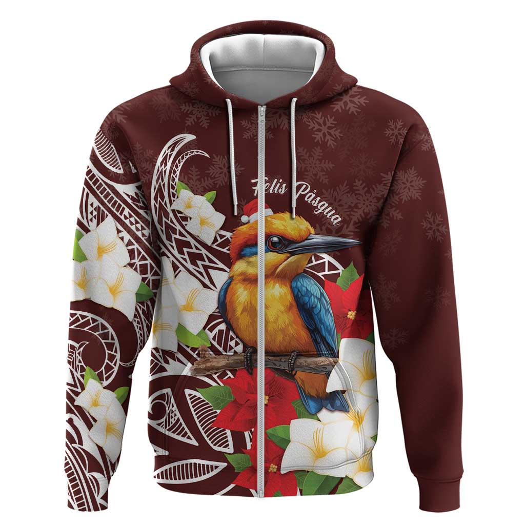 Felis Pasgua Guam Zip Hoodie Christmas Sihek Kingfisher with Guasali LT7 Zip Hoodie Crimson - Polynesian Pride