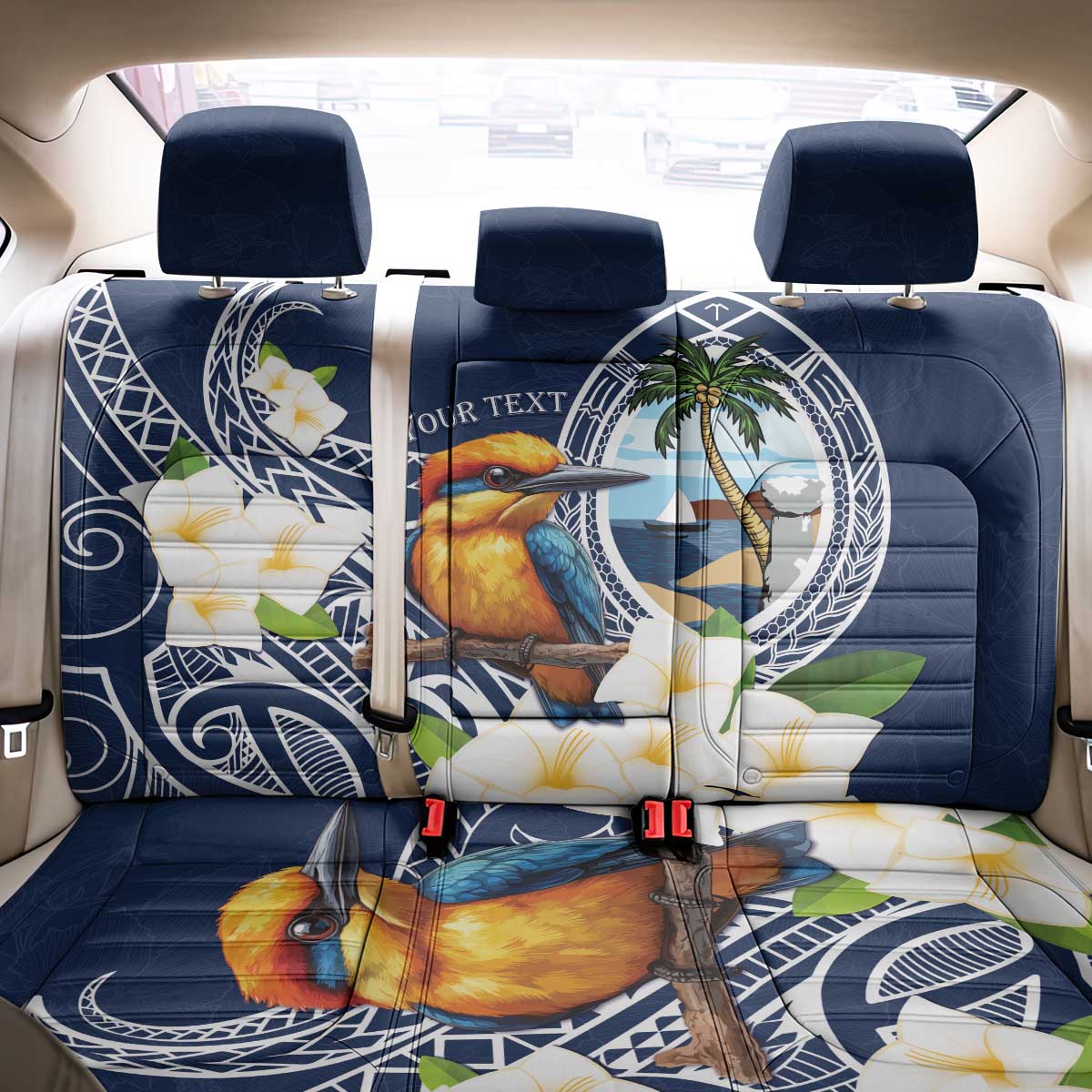 Hafa Adai Guam Back Car Seat Cover Sihek Guam Kingfisher with Guasali LT7 - Polynesian Pride