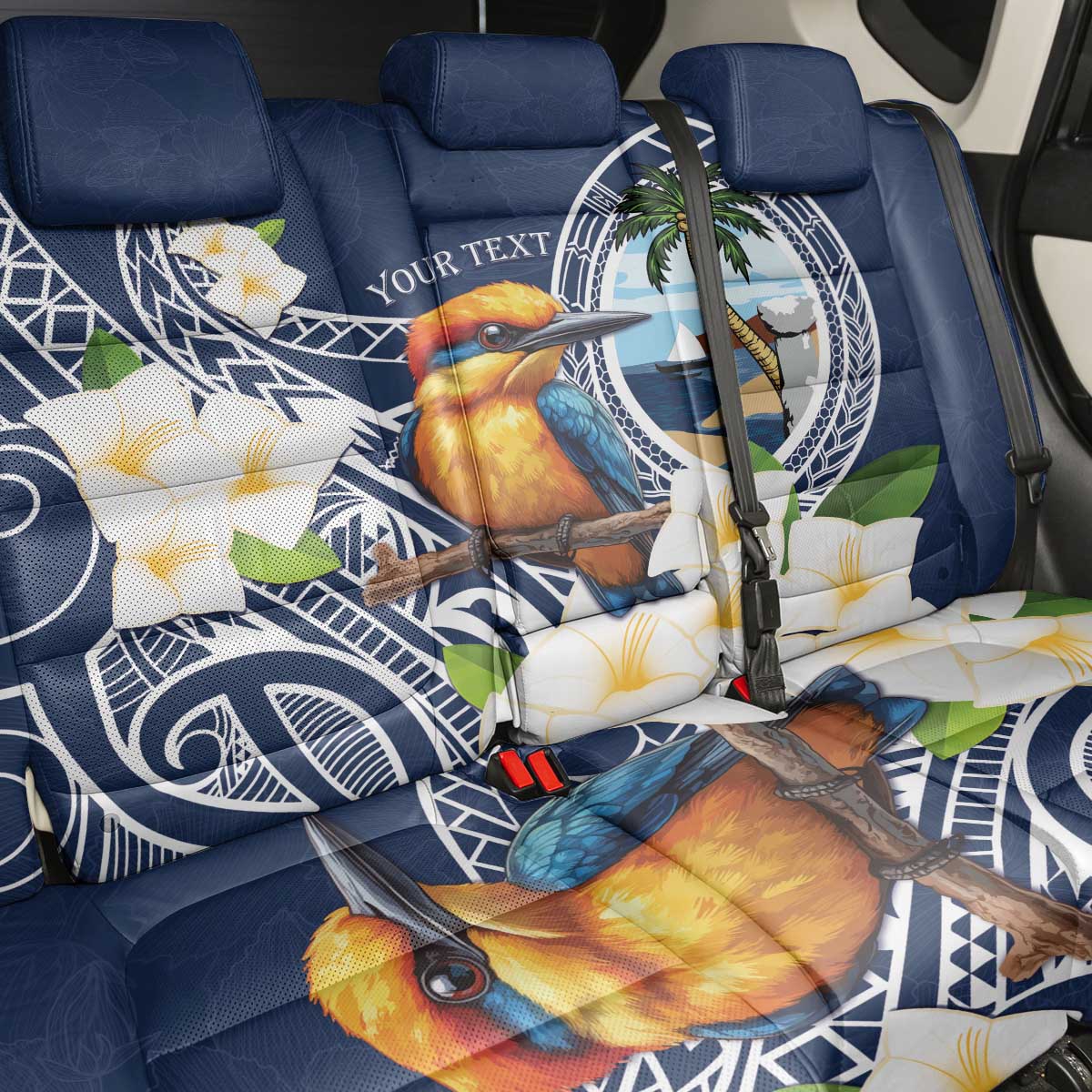 Hafa Adai Guam Back Car Seat Cover Sihek Guam Kingfisher with Guasali LT7 - Polynesian Pride