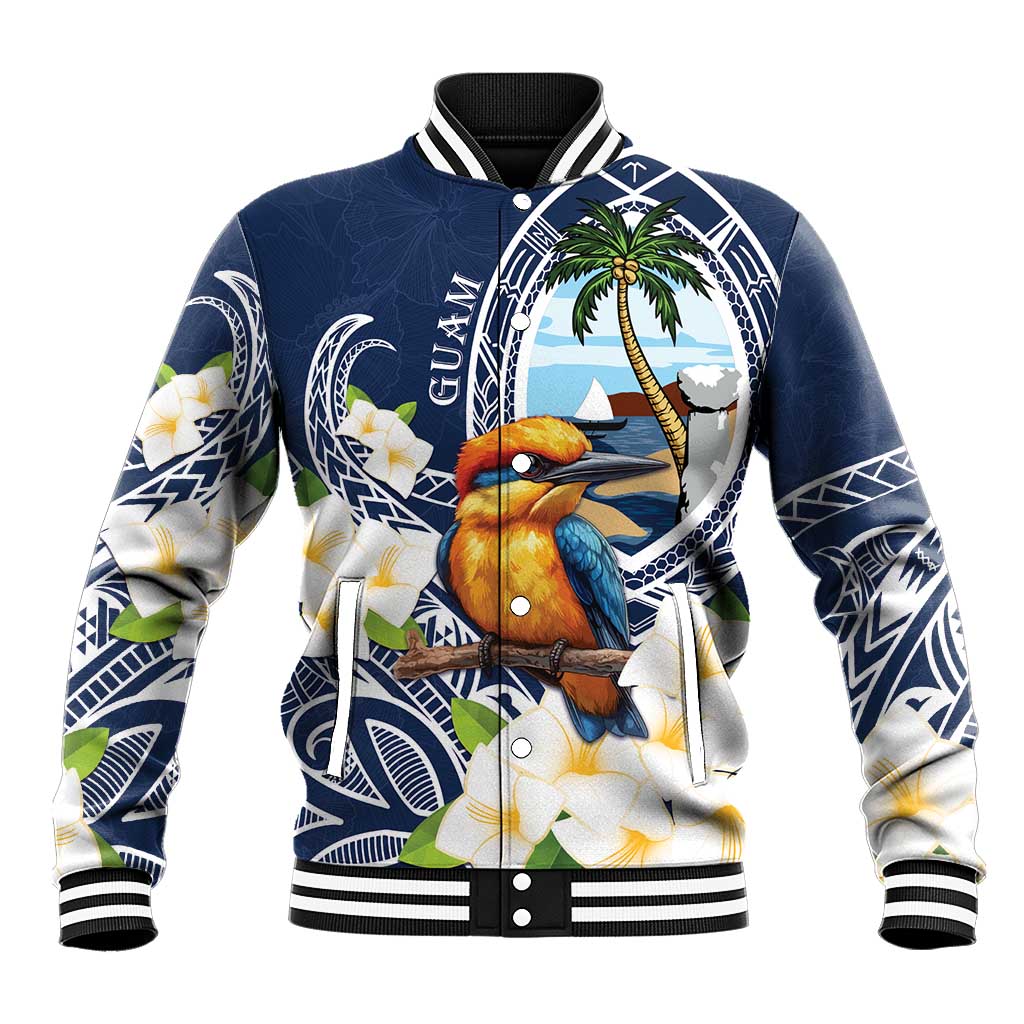Hafa Adai Guam Baseball Jacket Sihek Guam Kingfisher with Guasali LT7 Unisex Navy Blue - Polynesian Pride