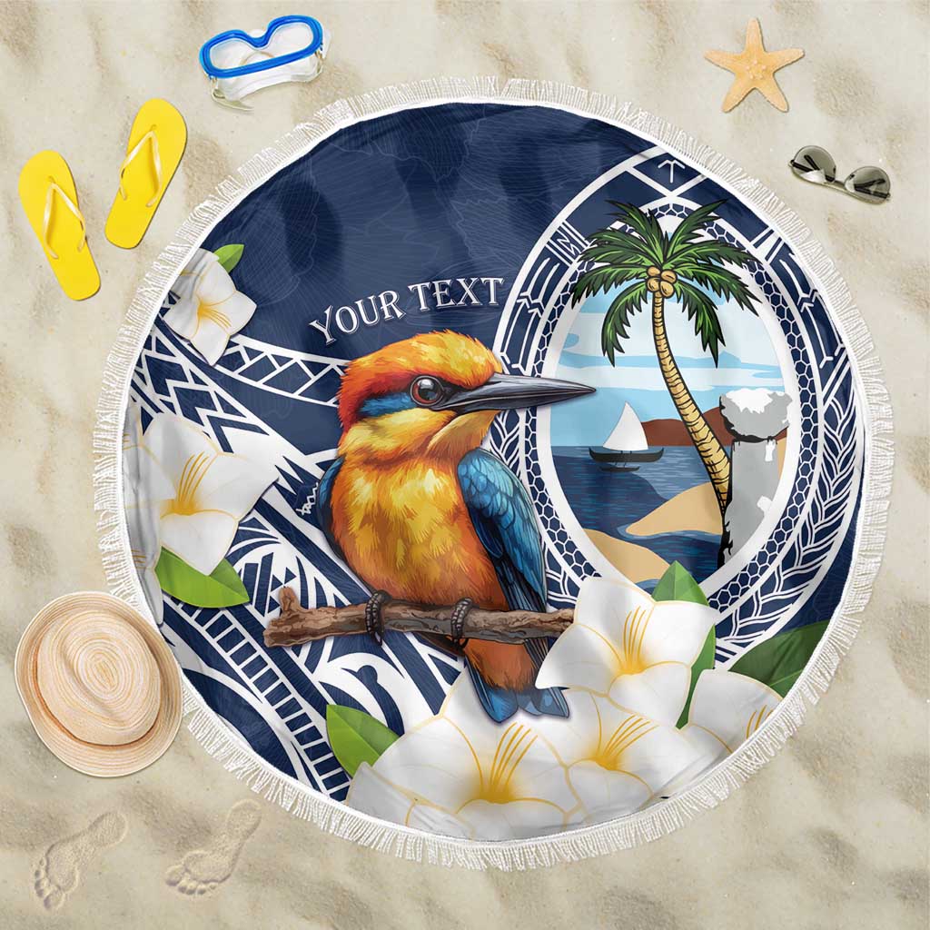 Hafa Adai Guam Beach Blanket Sihek Guam Kingfisher with Guasali LT7 One Size 150cm Navy Blue - Polynesian Pride
