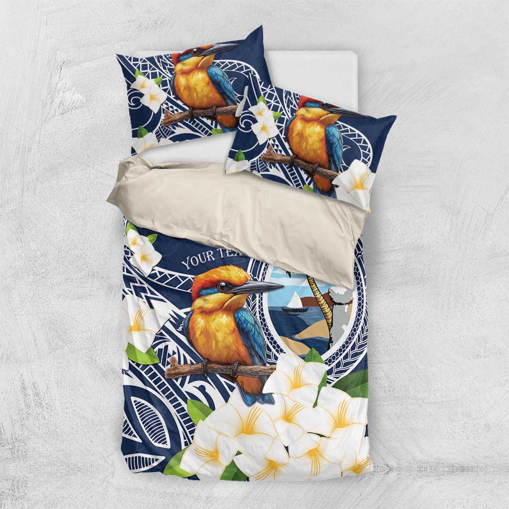 Hafa Adai Guam Bedding Set Sihek Guam Kingfisher with Guasali LT7 US Twin 172cm x 218cm Navy Blue - Polynesian Pride