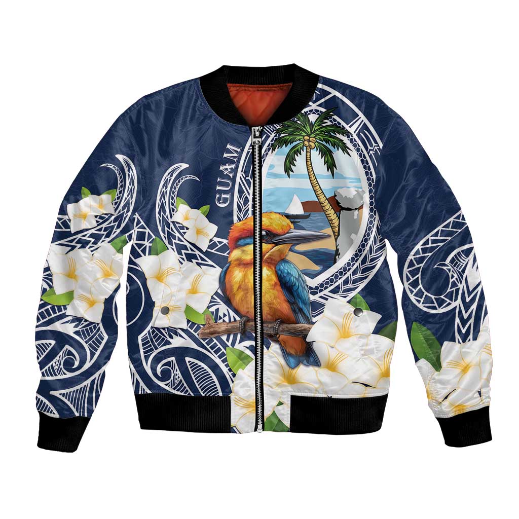 Hafa Adai Guam Bomber Jacket Sihek Guam Kingfisher with Guasali LT7 Unisex Navy Blue - Polynesian Pride