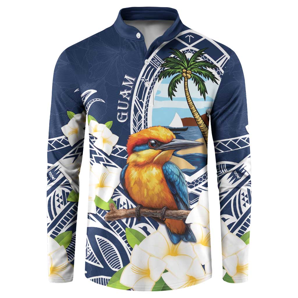 Hafa Adai Guam Button Sweatshirt Sihek Guam Kingfisher with Guasali LT7 Navy Blue - Polynesian Pride