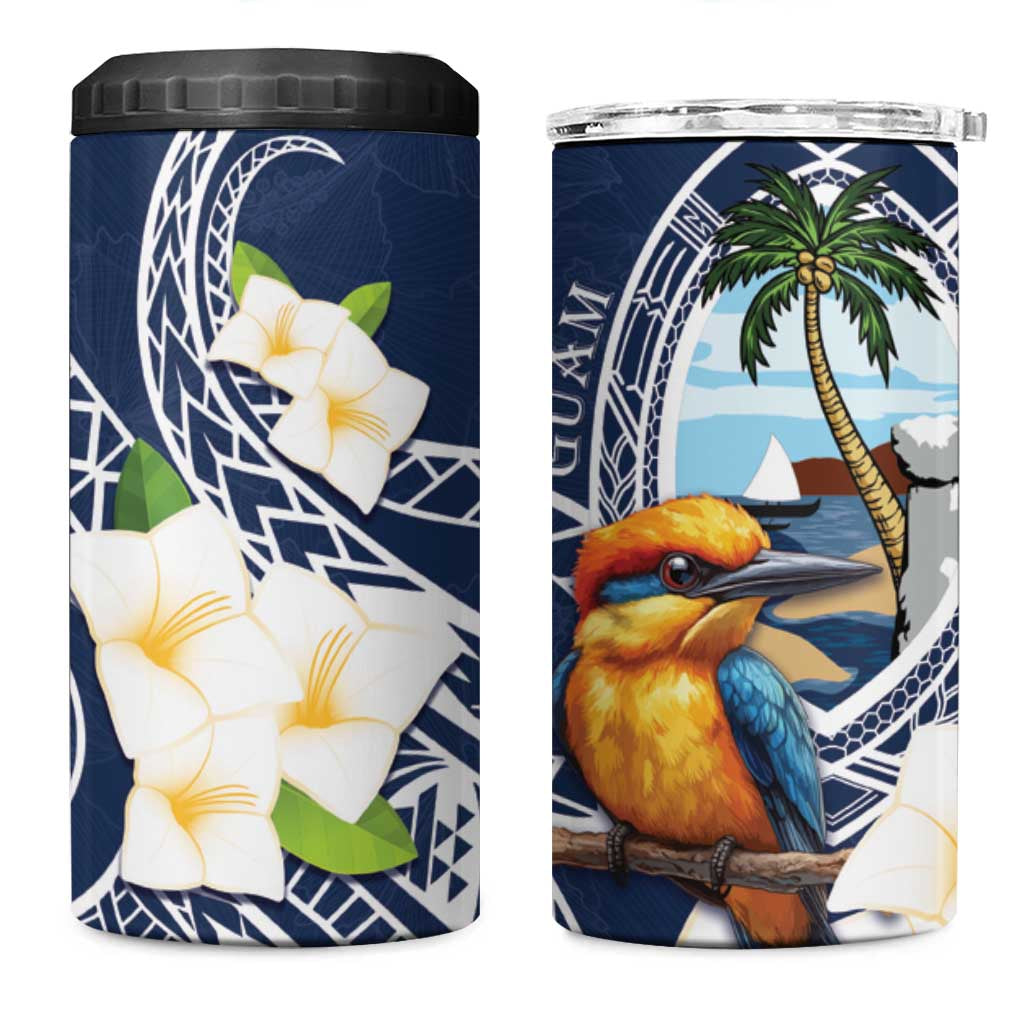 Hafa Adai Guam 4 in 1 Can Cooler Tumbler Sihek Guam Kingfisher with Guasali LT7 One Size: 16 oz Navy Blue - Polynesian Pride