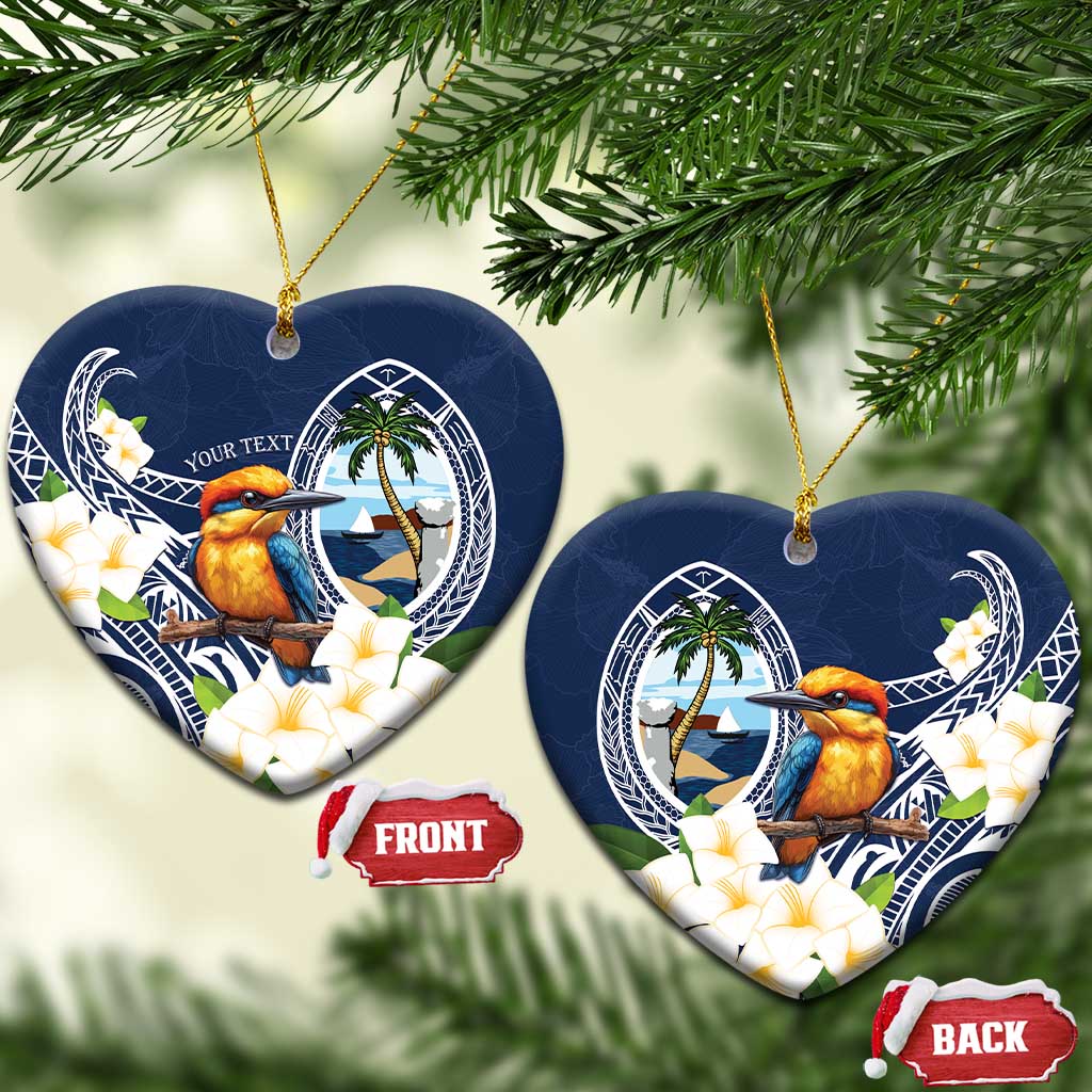 Hafa Adai Guam Ceramic Ornament Sihek Guam Kingfisher with Guasali LT7 Heart Navy Blue - Polynesian Pride