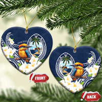 Hafa Adai Guam Ceramic Ornament Sihek Guam Kingfisher with Guasali LT7 Heart Navy Blue - Polynesian Pride
