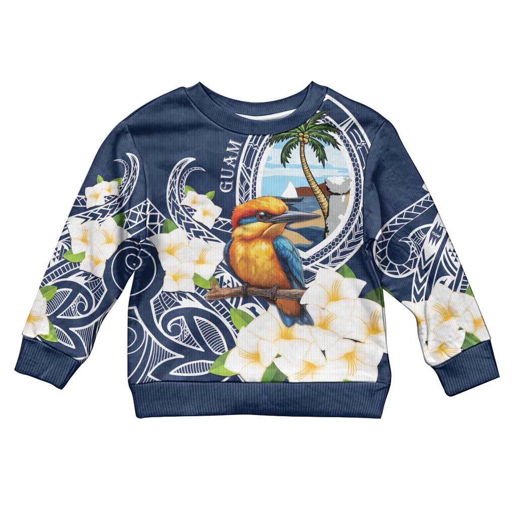 Hafa Adai Guam Kid Ugly Christmas Sweater Sihek Guam Kingfisher with Guasali LT7 Kid Navy Blue - Polynesian Pride