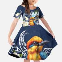 Hafa Adai Guam Kid Short Sleeve Dress Sihek Guam Kingfisher with Guasali LT7 KID Navy Blue - Polynesian Pride