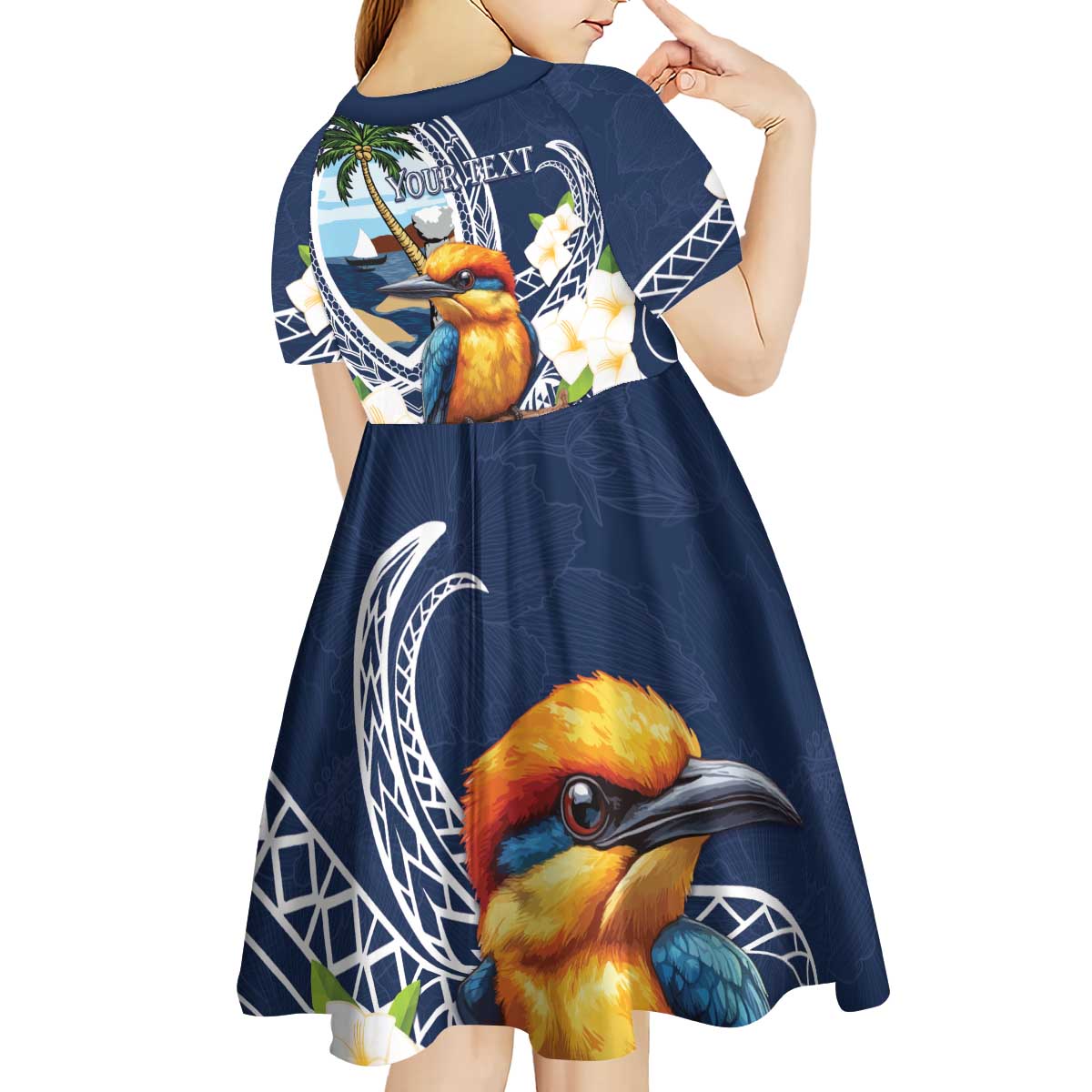 Hafa Adai Guam Kid Short Sleeve Dress Sihek Guam Kingfisher with Guasali LT7 - Polynesian Pride