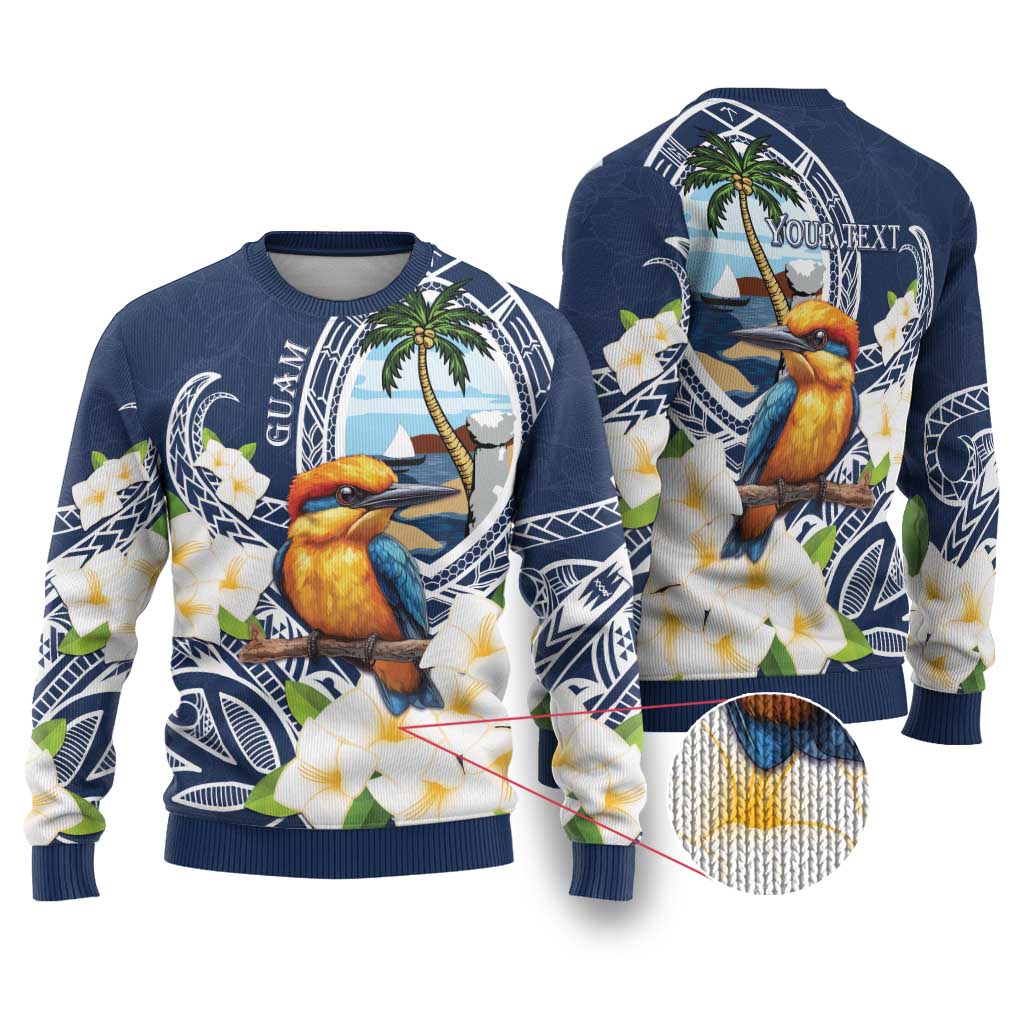 Hafa Adai Guam Ugly Christmas Sweater Sihek Guam Kingfisher with Guasali LT7 Navy Blue - Polynesian Pride