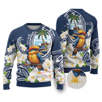 Hafa Adai Guam Ugly Christmas Sweater Sihek Guam Kingfisher with Guasali LT7 Navy Blue - Polynesian Pride