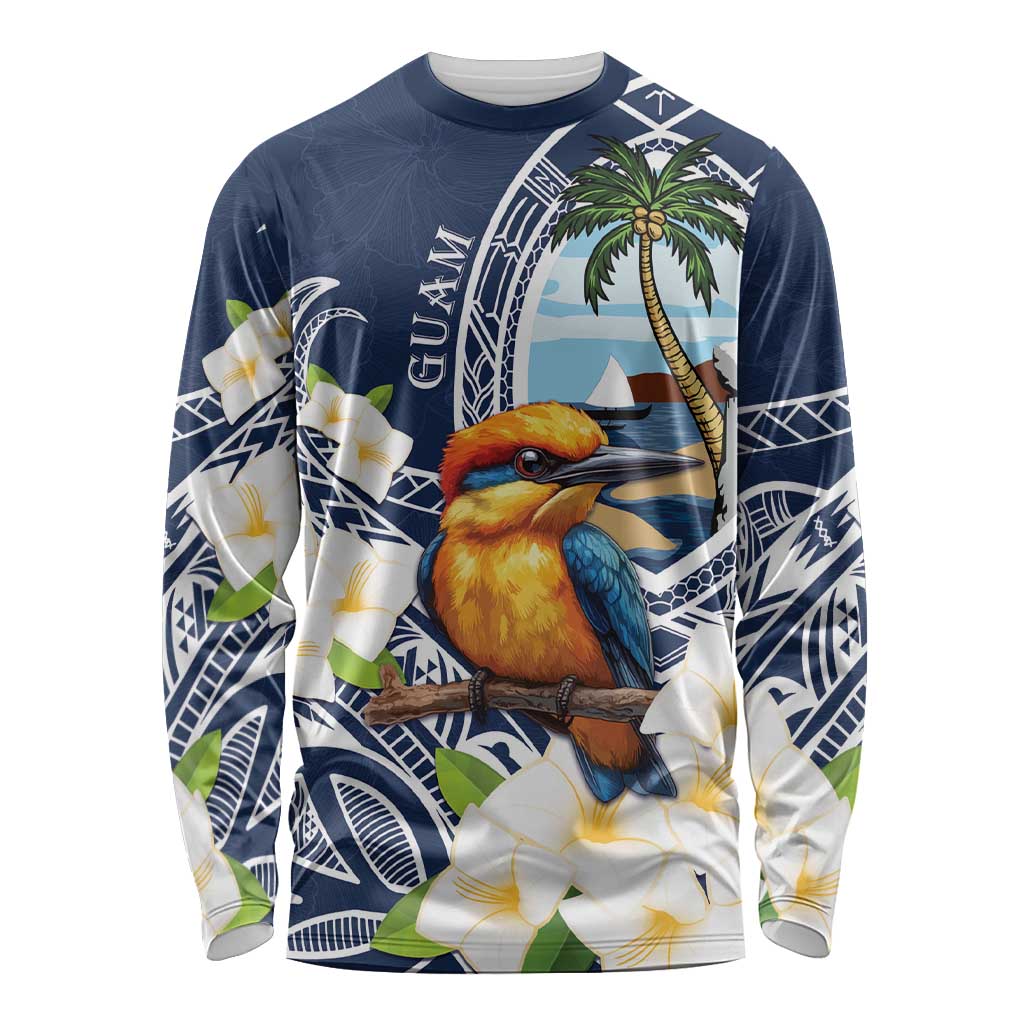 Hafa Adai Guam Long Sleeve Shirt Sihek Guam Kingfisher with Guasali LT7 Unisex Navy Blue - Polynesian Pride