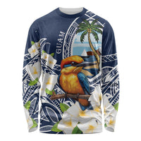 Hafa Adai Guam Long Sleeve Shirt Sihek Guam Kingfisher with Guasali LT7 Unisex Navy Blue - Polynesian Pride