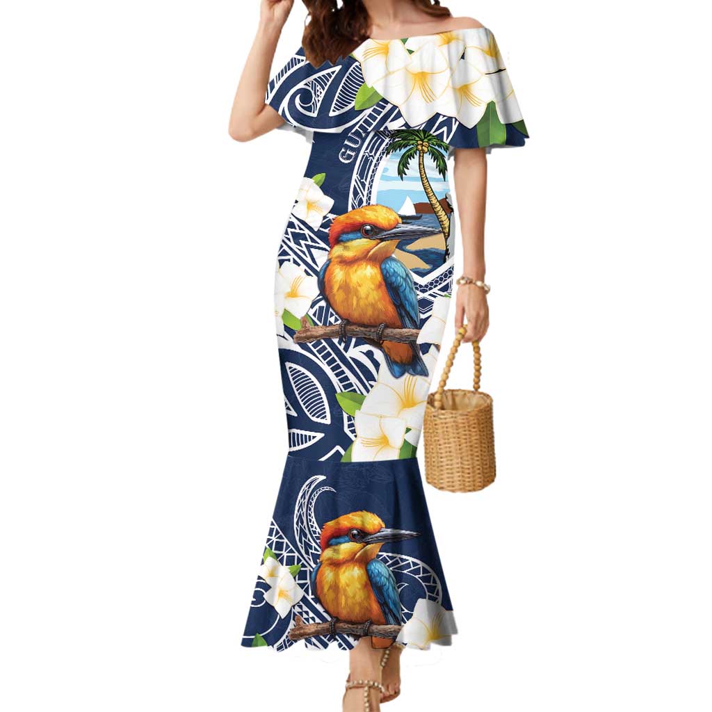 Hafa Adai Guam Mermaid Dress Sihek Guam Kingfisher with Guasali LT7 Women Navy Blue - Polynesian Pride