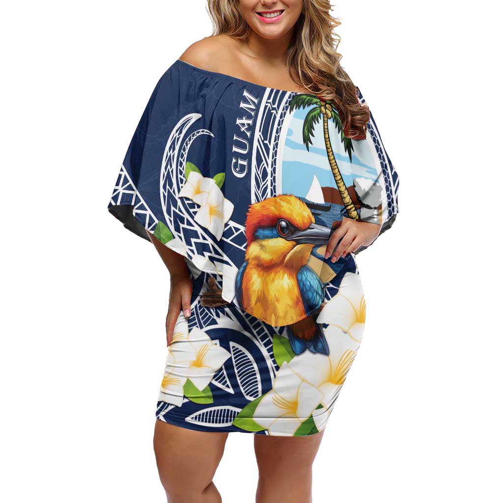 Hafa Adai Guam Off Shoulder Short Dress Sihek Guam Kingfisher with Guasali LT7 Women Navy Blue - Polynesian Pride