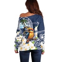 Hafa Adai Guam Off Shoulder Sweater Sihek Guam Kingfisher with Guasali LT7 - Polynesian Pride