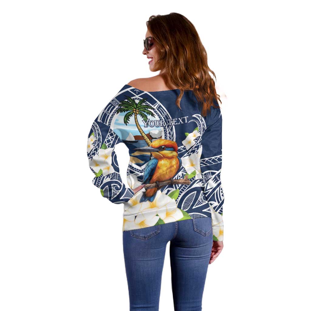 Hafa Adai Guam Off Shoulder Sweater Sihek Guam Kingfisher with Guasali LT7 - Polynesian Pride