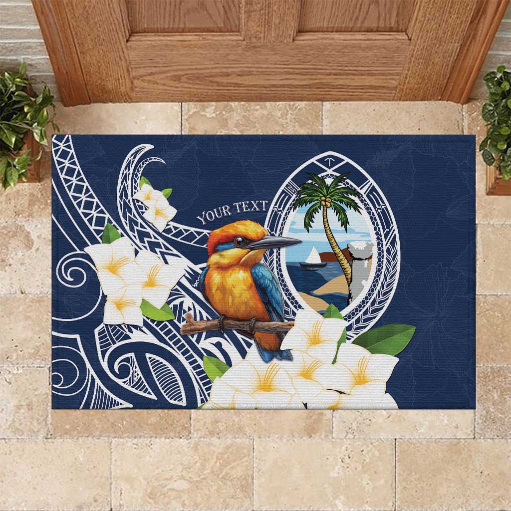 Hafa Adai Guam Rubber Doormat Sihek Guam Kingfisher with Guasali LT7 Navy Blue - Polynesian Pride