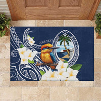 Hafa Adai Guam Rubber Doormat Sihek Guam Kingfisher with Guasali LT7 Navy Blue - Polynesian Pride