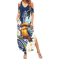 Hafa Adai Guam Summer Maxi Dress Sihek Guam Kingfisher with Guasali LT7 Women Navy Blue - Polynesian Pride