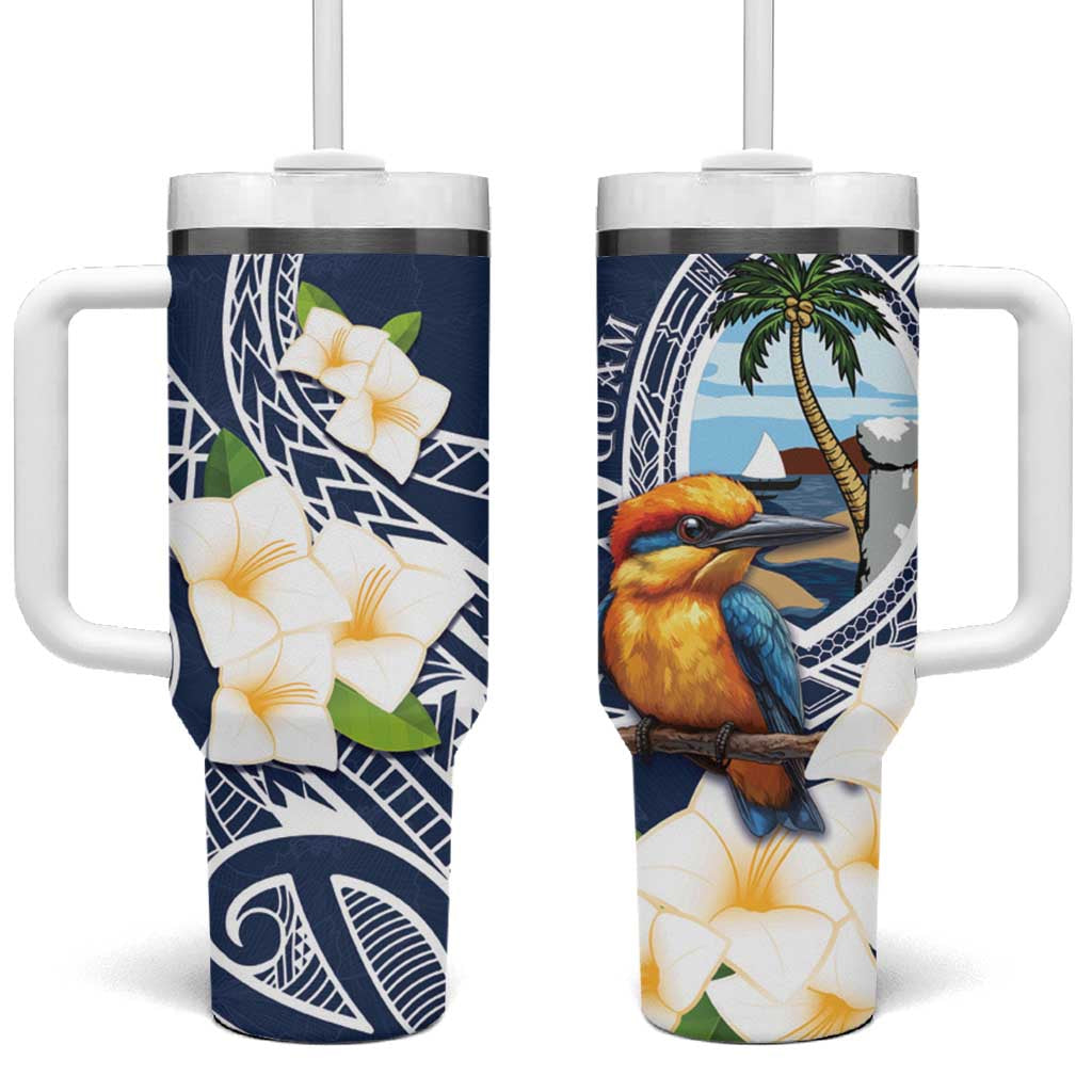 Hafa Adai Guam Tumbler With Handle Sihek Guam Kingfisher with Guasali LT7 One Size: 40 oz Navy Blue - Polynesian Pride