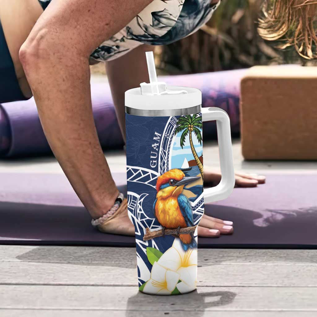Hafa Adai Guam Tumbler With Handle Sihek Guam Kingfisher with Guasali LT7 - Polynesian Pride