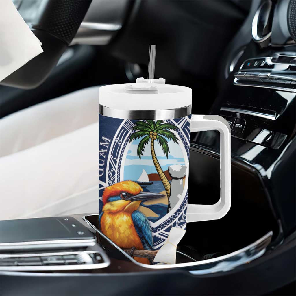 Hafa Adai Guam Tumbler With Handle Sihek Guam Kingfisher with Guasali LT7 - Polynesian Pride