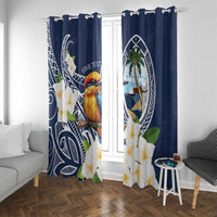 Hafa Adai Guam Window Curtain Sihek Guam Kingfisher with Guasali LT7 With Grommets Navy Blue - Polynesian Pride