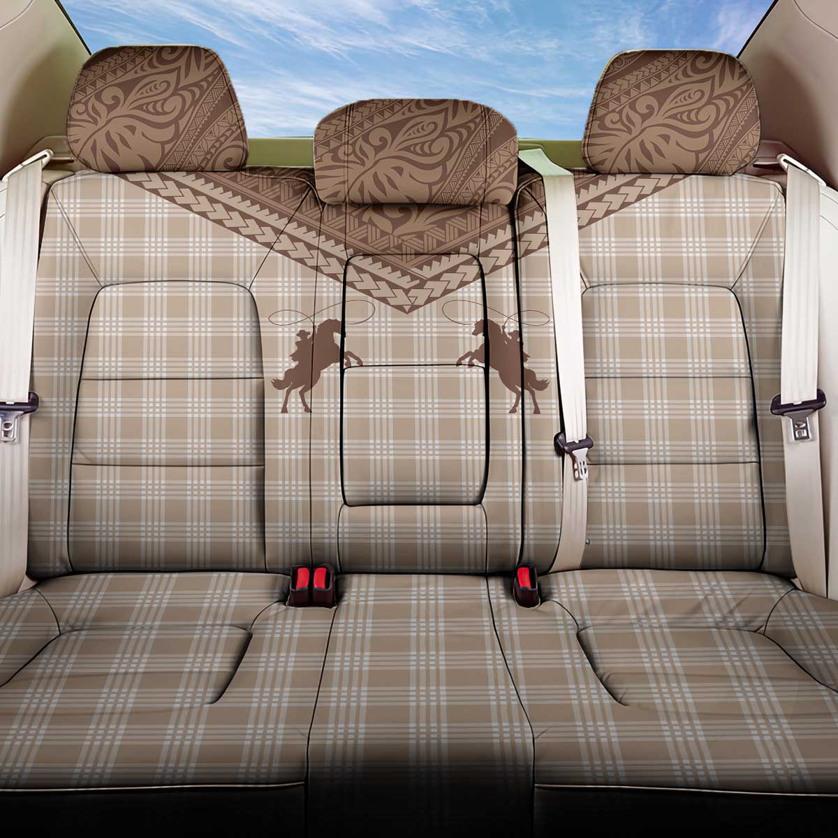 Aloha Hawaii Cowboys Paniolo Back Car Seat Cover Beige Palaka LT7 One Size Beige - Polynesian Pride