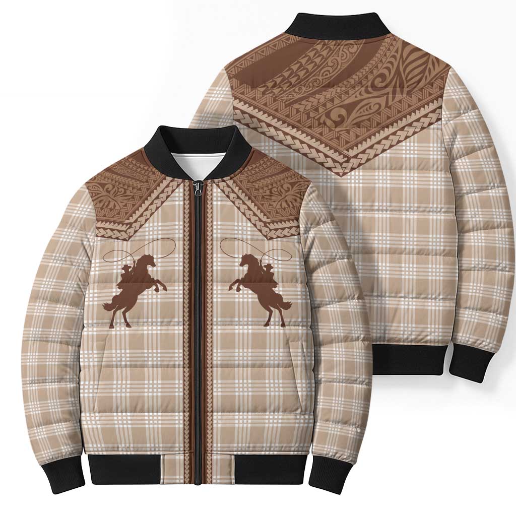 Aloha Hawaii Cowboys Paniolo Bomber Puffer Jacket Beige Palaka LT7 - Polynesian Pride