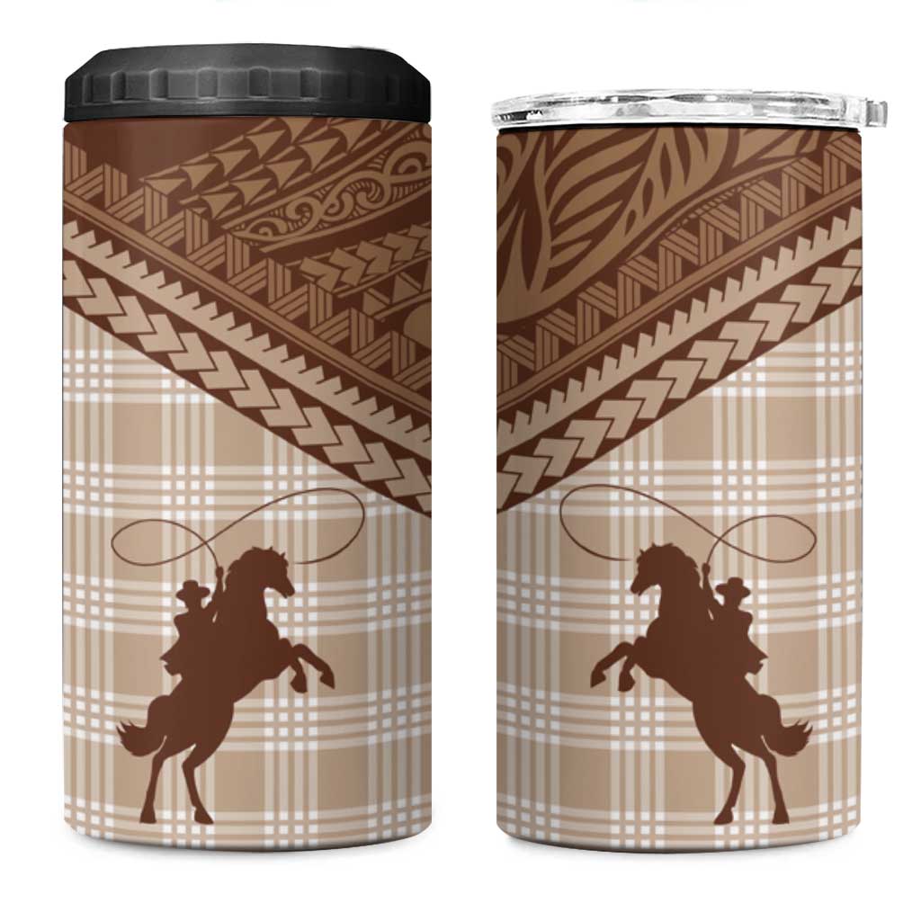 Aloha Hawaii Cowboys Paniolo 4 in 1 Can Cooler Tumbler Beige Palaka LT7 One Size: 16 oz Beige - Polynesian Pride