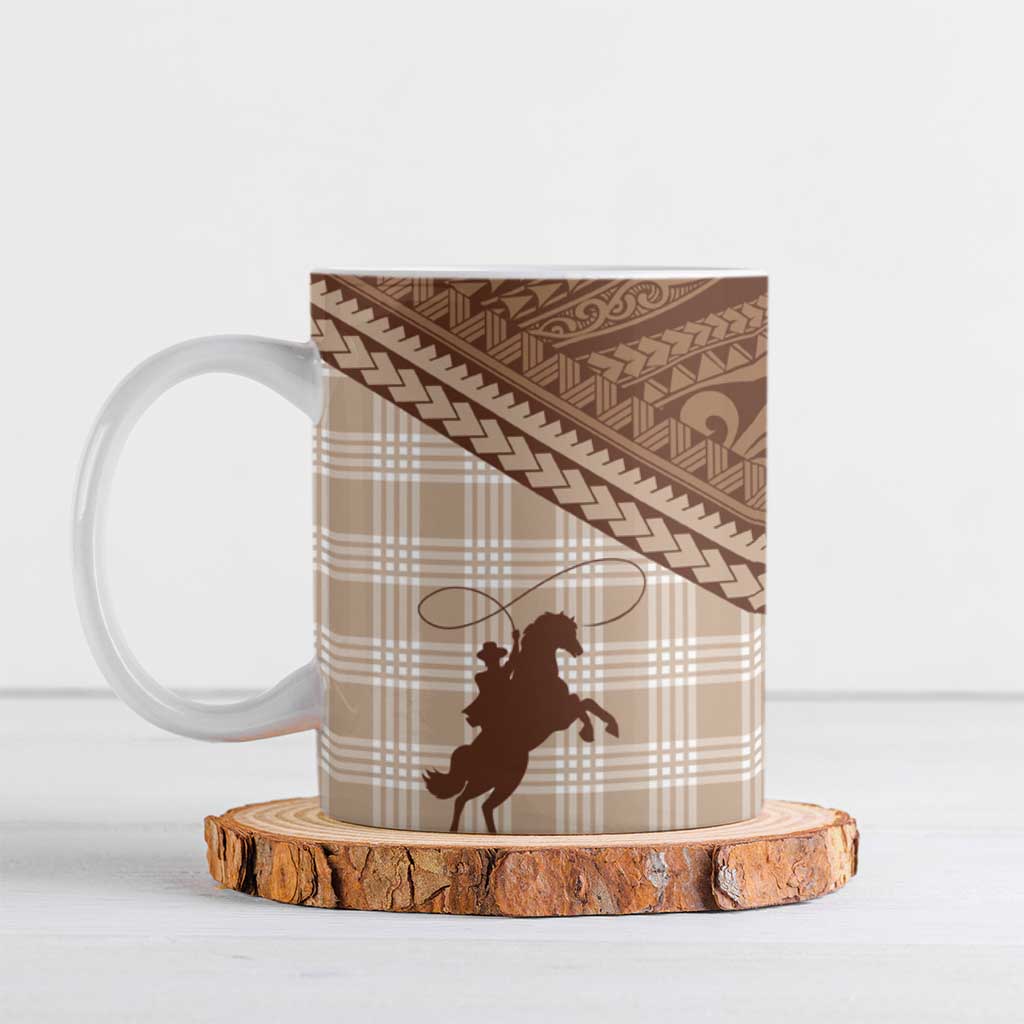 Aloha Hawaii Cowboys Paniolo Ceramic Mug Beige Palaka LT7 Beige - Polynesian Pride