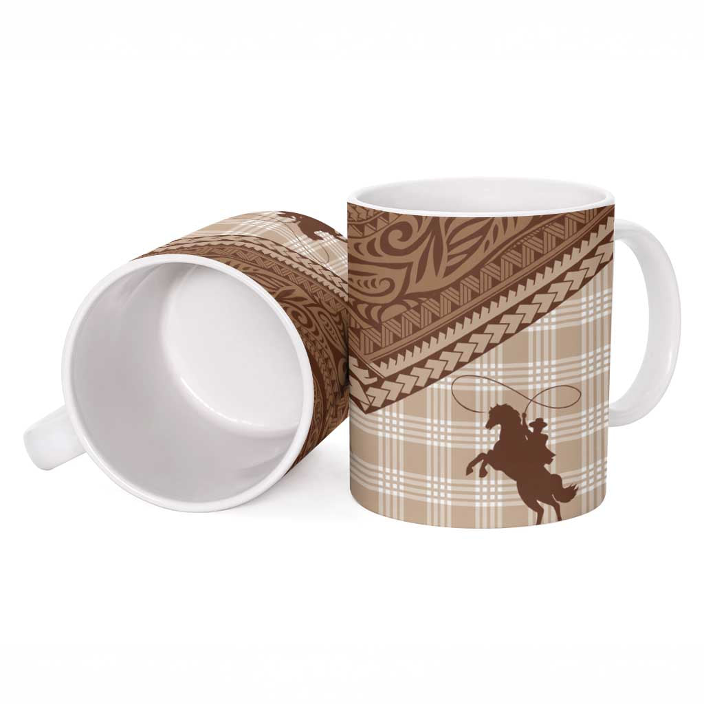 Aloha Hawaii Cowboys Paniolo Ceramic Mug Beige Palaka LT7 - Polynesian Pride