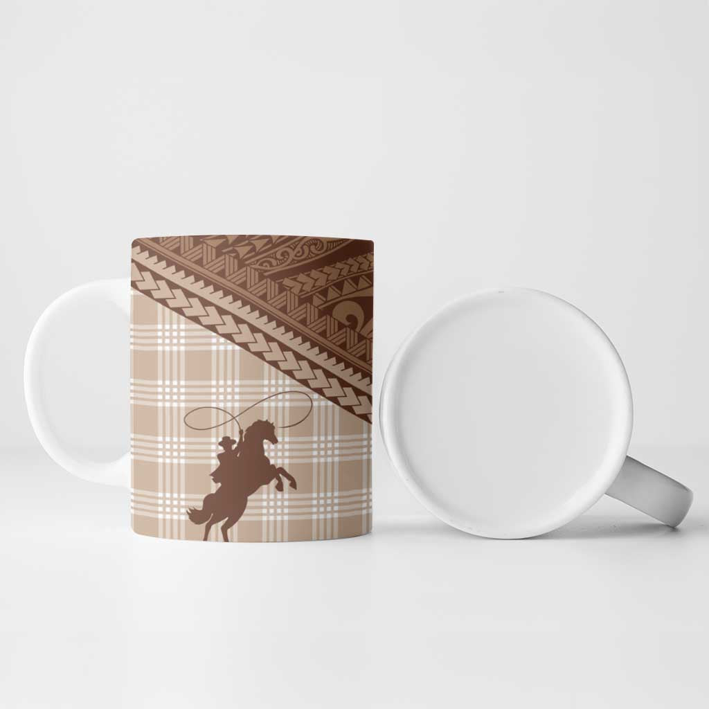 Aloha Hawaii Cowboys Paniolo Ceramic Mug Beige Palaka LT7 - Polynesian Pride