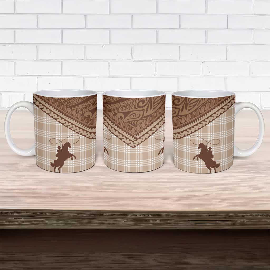 Aloha Hawaii Cowboys Paniolo Ceramic Mug Beige Palaka LT7 - Polynesian Pride