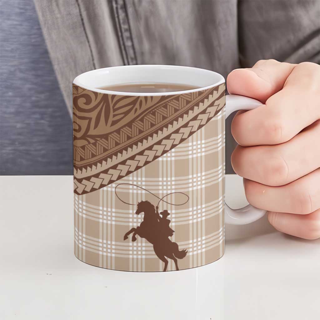 Aloha Hawaii Cowboys Paniolo Ceramic Mug Beige Palaka LT7 - Polynesian Pride