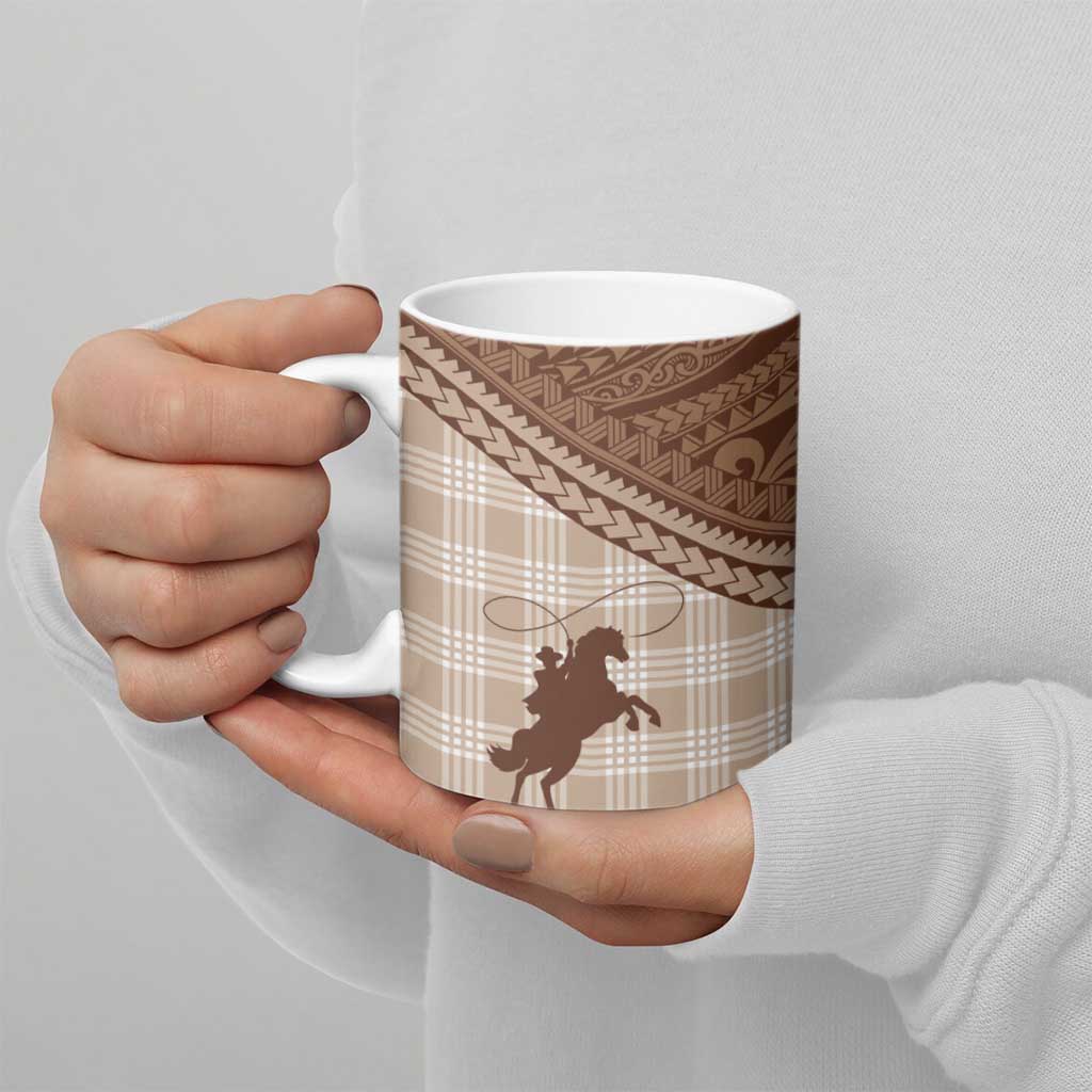 Aloha Hawaii Cowboys Paniolo Ceramic Mug Beige Palaka LT7 - Polynesian Pride