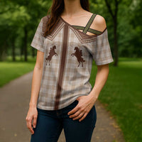 Aloha Hawaii Cowboys Paniolo Cross Shoulder Shirt Beige Palaka LT7 - Polynesian Pride