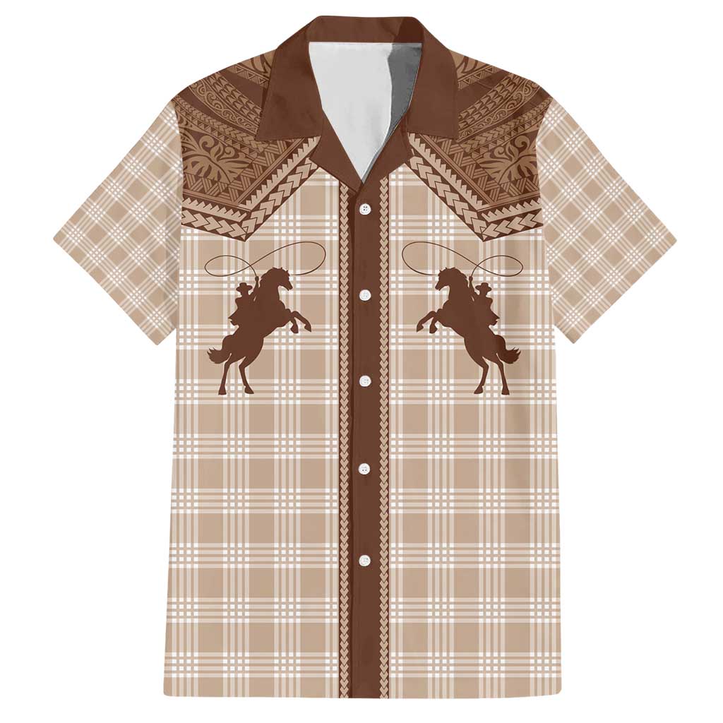 Aloha Hawaii Cowboys Paniolo Hawaiian Shirt Beige Palaka LT7 Beige - Polynesian Pride