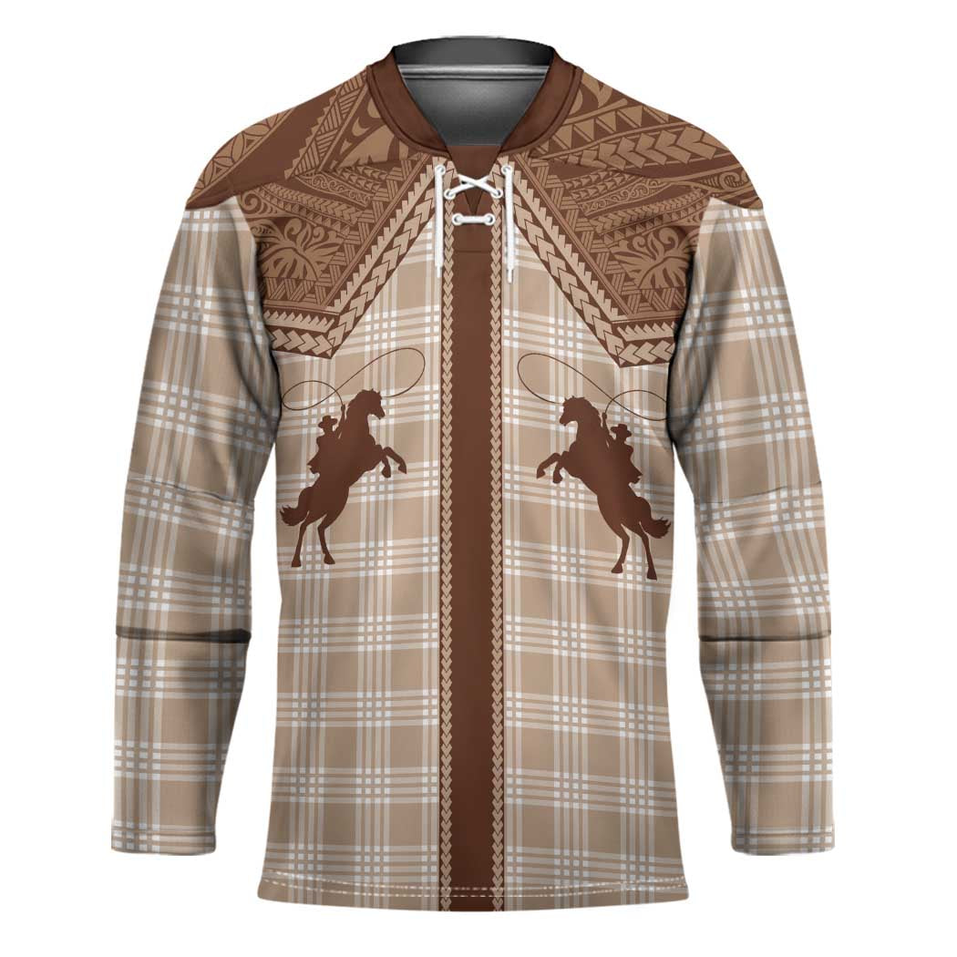 Aloha Hawaii Cowboys Paniolo Hockey Jersey Beige Palaka LT7 Unisex Beige - Polynesian Pride