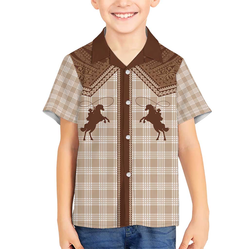 Aloha Hawaii Cowboys Paniolo Kid Hawaiian Shirt Beige Palaka LT7 Kid Beige - Polynesian Pride