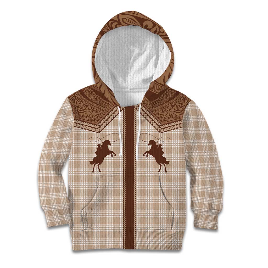Aloha Hawaii Cowboys Paniolo Kid Hoodie Beige Palaka LT7 Hoodie Beige - Polynesian Pride