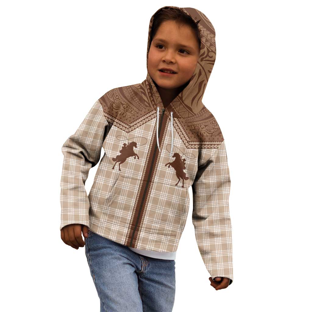Aloha Hawaii Cowboys Paniolo Kid Hoodie Beige Palaka LT7 - Polynesian Pride