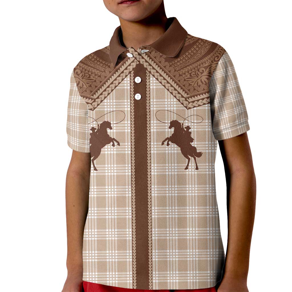 Aloha Hawaii Cowboys Paniolo Kid Polo Shirt Beige Palaka LT7 Kid Beige - Polynesian Pride