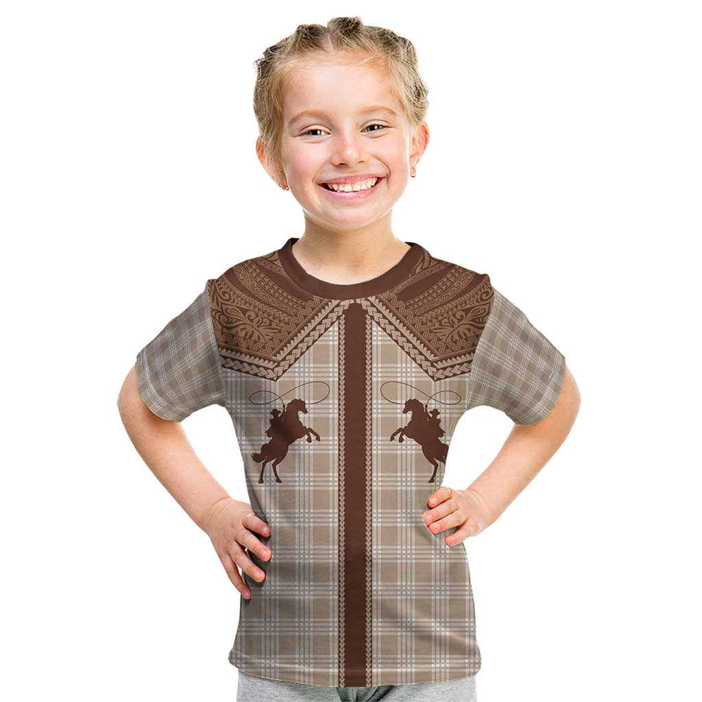 Aloha Hawaii Cowboys Paniolo Kid T Shirt Beige Palaka LT7 Beige - Polynesian Pride