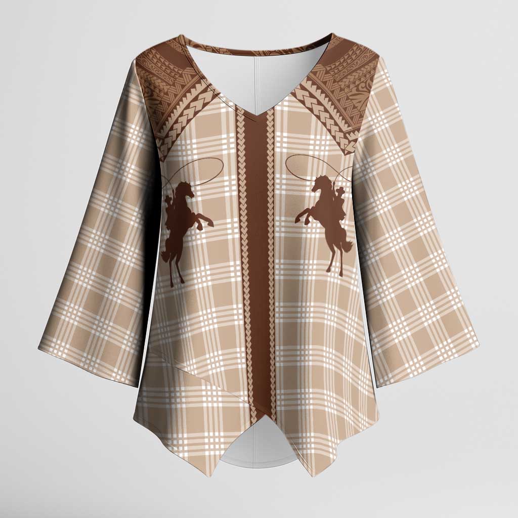 Aloha Hawaii Cowboys Paniolo Kimono Sleeve Blouse Beige Palaka LT7 Female Beige - Polynesian Pride