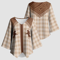 Aloha Hawaii Cowboys Paniolo Kimono Sleeve Blouse Beige Palaka LT7 - Polynesian Pride