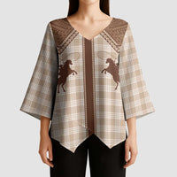 Aloha Hawaii Cowboys Paniolo Kimono Sleeve Blouse Beige Palaka LT7 - Polynesian Pride